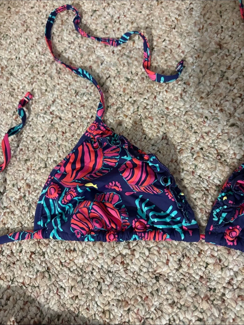 Lilly Pulitzer Jammin Fish Navy Ruffle Bikini‎ Preppy Resort Beach